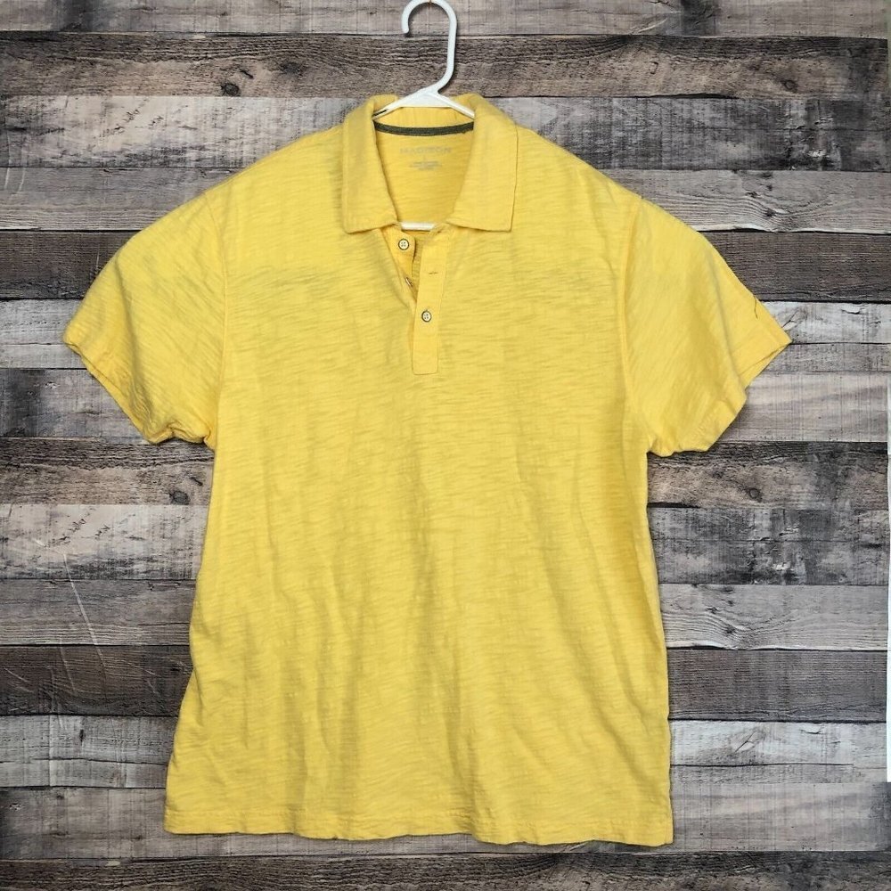 Madison Mens Large Polo Shirt Yellow Cotton Knit Short Sleeve Casual Preppy